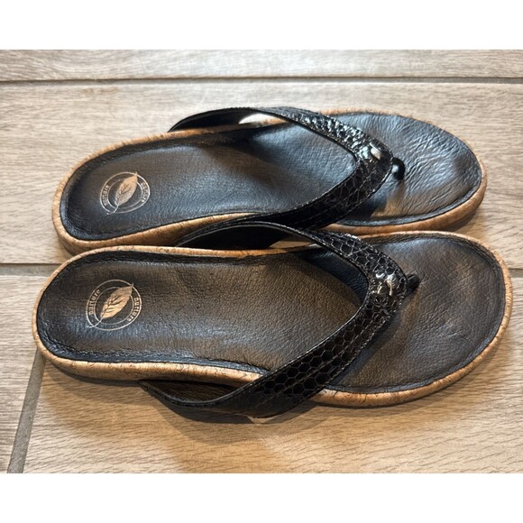 Nurture Laguna Leather Flip Flops Thong Sandals Size 7.5 Black Snakeskin Comfy - Picture 3 of 8